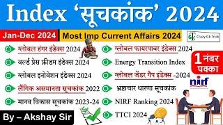 Current Affairs 2024 : Index 2024 | महत्वपूर्ण सूचकांक 2024 | India's Rank In Various Indexes 2024