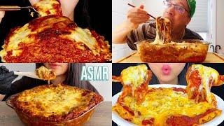 Mukbangers eating TOO MUCH CHEESE LASAGNA | ASMR Compilation | Lets eat with mukbangers