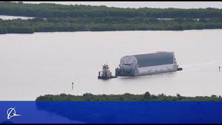 Core Stage for NASA's Artemis II Mission Arrives at Kennedy Space Center's Vehicle Assembly Building