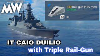 Modern Warships: IT CAIO DUILIO equipped with Triple Rail-Gun. online battle gameplay.