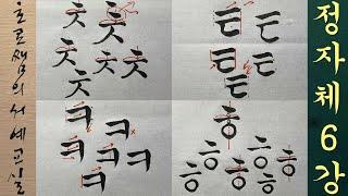 궁체 정자 6강 ㅊ ㅋ ㅌ ㅎ 쓰는 법 한글서예 강의 + 정자체 자음 치읓 키읔 티읕 히읗 붓글씨 쓰기 연습 Korean calligraphy 악필교정 書法 [초로쌤의 서예교실]