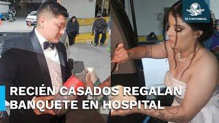 Invitados "plantan" a recién casados y ellos sorprenden con banquete afuera de Hospital en Reynosa