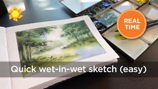 QUICK wet in wet practice watercolor sketch (realtime)