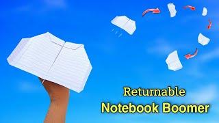 how to make returnable boomrang, notebook flying airplane, returned boomrang, paper flying plane,