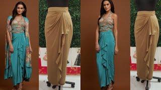 Draping skirt without dummy cutting and stitching | cowl skirt | dhoti skirt cutting and stitching