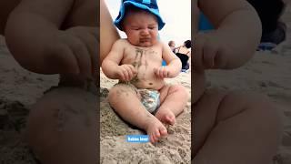 Funny baby reaction on the beach || #shorts