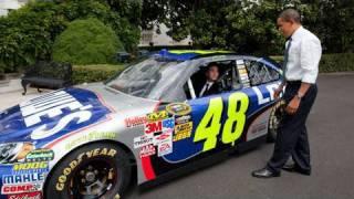 President Obama Looks Under Hood of No. 48 with Jimmie Johnson