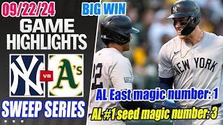 New York Yankees vs Oakland Athletics [FULL GAME] Highlights Sep 22, 2024 | Yankees sweep a series