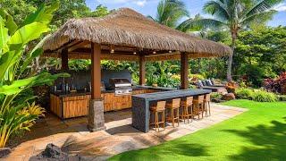 Island-Inspired Tropical Outdoor Kitchens in Modern Single-Story Homes with Garden Appeal