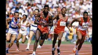 Carl  KING  Lewis  and  Team  USA  at  the  Men's 4 × 100  meters  relay Semi-final Los Angeles 84.