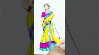 Girl drawing with saree #shorts #art #fashion #video