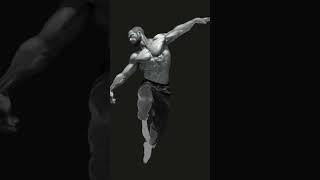 Dance of Strength: Muscle-Bearded Man Time-Lapse Painting (Rebelle 7)  #paintingvideo