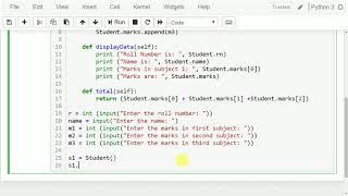 Python program that has a class named Student that stores the student name, roll number, and marks