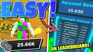 I GOT ON THE STRENGTH LEADERBOARD IN Strongman Simulator Roblox!