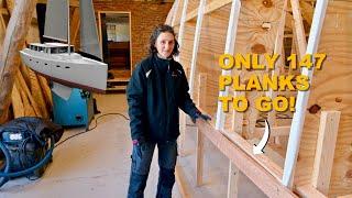 The First Of 150 Strip Planks | DIY 50 Ft Sailboat - Ep. 344 RAN Sailing