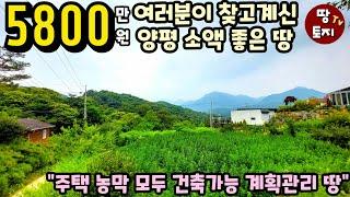 5천8백만원! 주말 세컨하우스 텃밭 농막용 땅으로 안성맞춤 양평 계획관리 토지 급매물 소액 소형 전원주택 이동식주택 주말주택 별장 토지 매매 싼 저렴한 전원주택 땅 1억 이하 미만