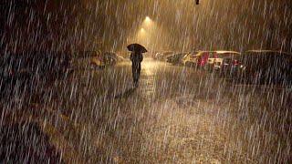 Standing alone in the thunderstorm at night... | ASMR Very Heavy Rain Sounds