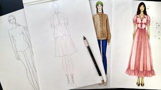 Gambar Sketsa Desain BAJU DRESS ( kelas online fashion drawing )