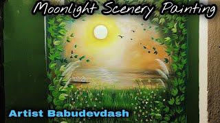 Moonlight Scenery Painting | Acrylic | Landscape Painting | Step By Step | Artist Babudevdash #44