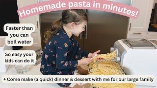 3 Ingredient 10 Min. HOMEMADE PASTA {Easiest Way} + Cook with me - Easy Large Family Scratch Dinner