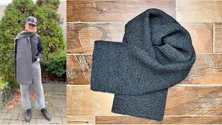 EASY garter unisex style SCARF with ITALIAN CAST-ON and INVISIBLE RIBBED BIND-OFF. For beginners.