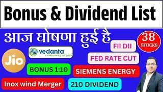 Bonus & Dividend List I Upcoming Bonus List I dividend list I JIO FINANCE I IOC I VEDANTA I SIEMENS