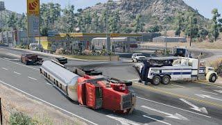 Pickup crashes and flips a loaded tanker truck / Crash and recovery