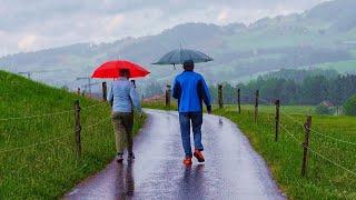 Beautiful rain walking tour in Appenzell  A Swiss village