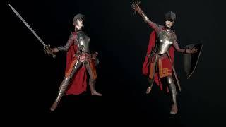 Female Knight game ready 3D model