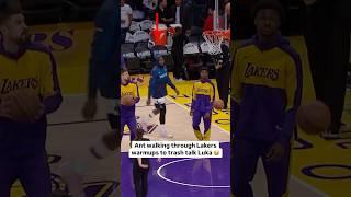 Anthony Edwards walks through lakers warmup to trash talk Luka Doncic #lukadoncic #lakers #nba