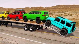 Offroad Toyota Flatbed Truck Mcqueen  | Transportation with Truck - Pothole vs Car #104 BeamNG.Drive