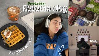 Productive day in my life  | pumpkin waffles, grocery shopping, studying +more !