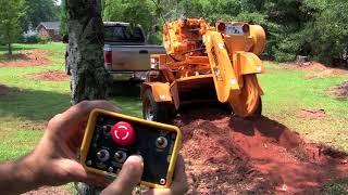 Old Style -7500 Series Tow-Behind Stump Cutter In-Action | J.P. Carlton