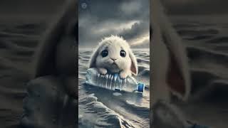A tittle robbit floating in the middle of a heavy rainstorm #rabbitrescue #cuteanimals #trending