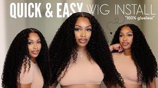 HOW TO DEFINE YOUR CURLY HAIR | 100% GLUELESS CLOSURE WIG INSTALL | BEGINNER FRIENDLY | ASTERIA HAIR