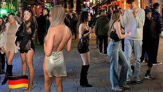 Düsseldorf nightlife / Düsseldorf city walking tour with hot German girls 4K