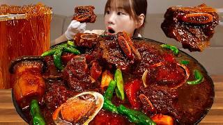 직접만든 소갈비전복찜,버섯,볶음밥,당면 먹방 한식끝판왕 소갈비찜에 전복태워서 먹방 한식 집밥 GALBIJJIM MUKBANG ASMR EATINGSHOW REALSOUND 요리
