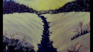 How to Paint WINTER Snow, TREE's, and LAKE with  Acrylic paint,  FULL LESSON for the beginner,