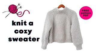 FREE Easy Moss Stitch Chunky Raglan Knit Sweater Pattern + Tutorial