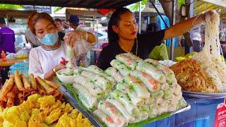 Most Famous Place for Spring Rolls, Yellow Pancake, Noodles & Fried Wonton - Cambodian Street Food