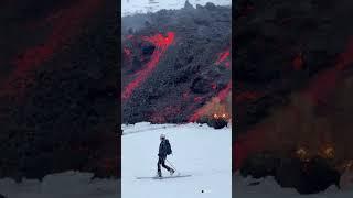 Skier gets close to active volcano
