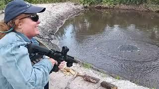 Shooting debris out of the pond