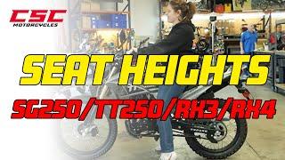 CSC Motorcycles TT250 SG250 RX-3 RX-4 Seat Height Comparison