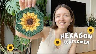  HEXAGON SUNFLOWER GRANNY SQUARE | beginner friendly step-by-step crochet pattern