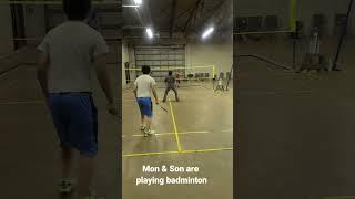 Mom and son are playing badminton tonight