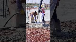 The process of pouring concrete for floor slabs