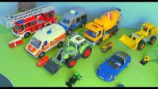  Polizeiauto, Traktor, Feuerwehrauto, Krankenwagen, Bagger, Truck & Betonmischer / Spielzeugautos