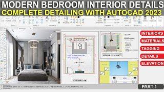 (PART-1)-Autocad Modern Bedroom Design Interior In Detail || Bedroom Elevation || #interiordesign||