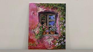 How to Paint a Vintage Window with Flowers | Step-by-Step Acrylic Painting tutorial