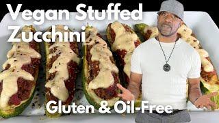 The Best Vegan Veggie Ground Stuffed Zucchini Oil-Free